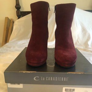 New La Canadienne Monacco Women's Wine Suede Waterproof Ankle Short Boots 8 M